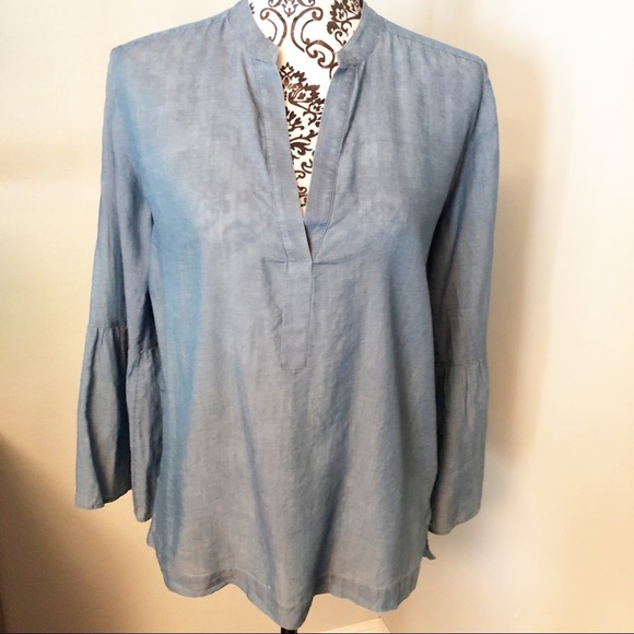 LOFT Softened Peasant Denim Top Blouse - Picture 1 of 5